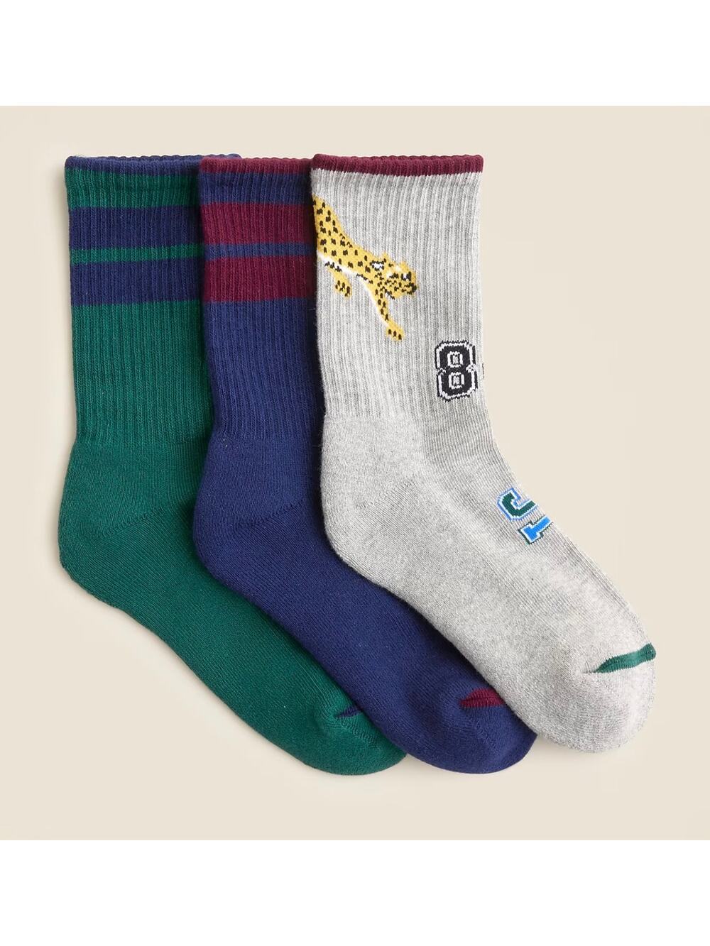J.Crew Crewcuts Kids' Trouser Socks 3 Pack Sporty Jaguar Size XL NWT